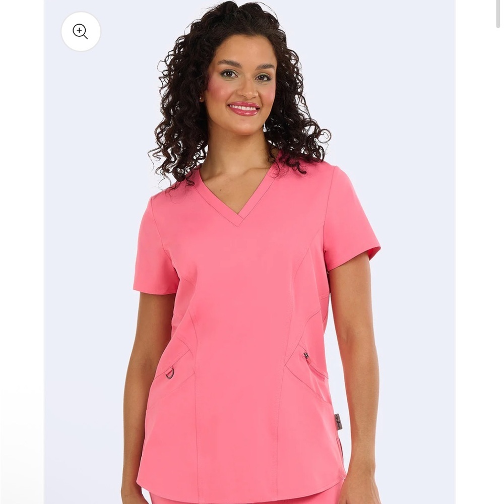 Ava Therese Ribbed Knit Back Scrub Top, Bright Pink V-Neck, Women’s Sz XL - Picture 9 of 9
